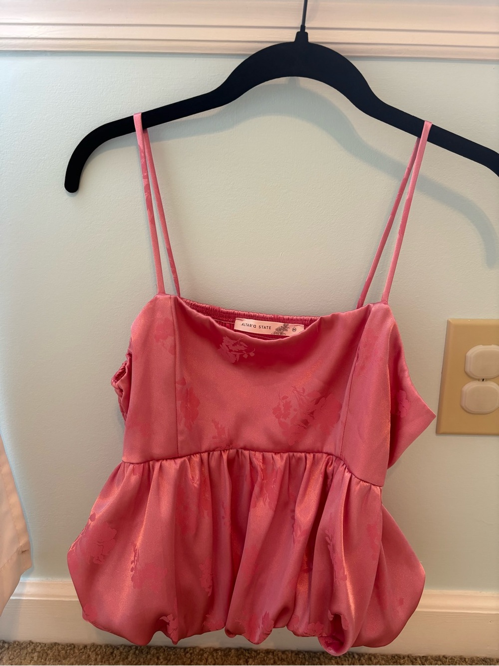 Altar'd State Rose Pink Satin Peplum Cami